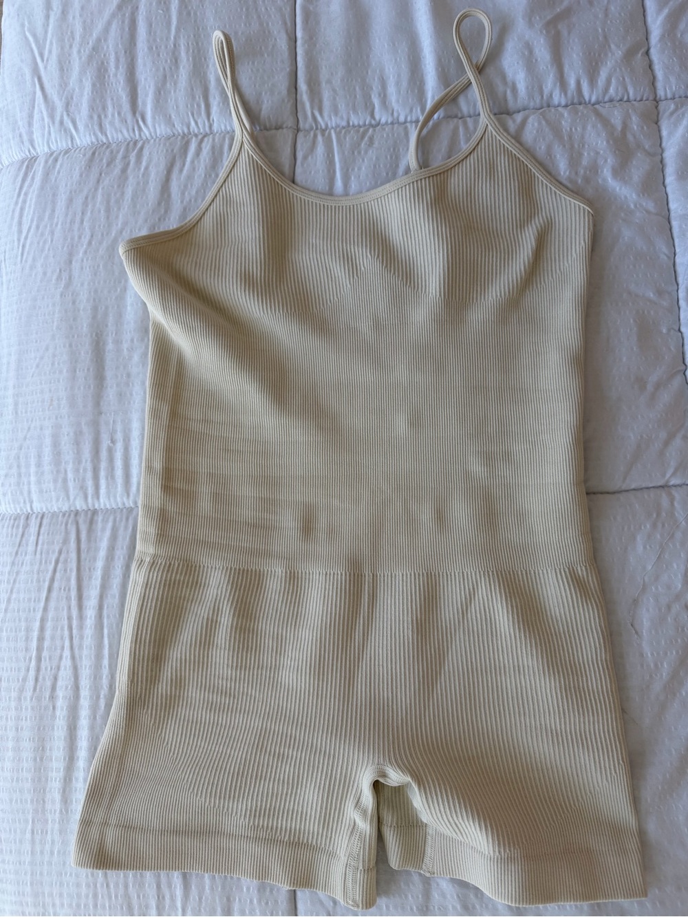 Amazon Cream Ribbed Cami Romper - Picture 3 of 5